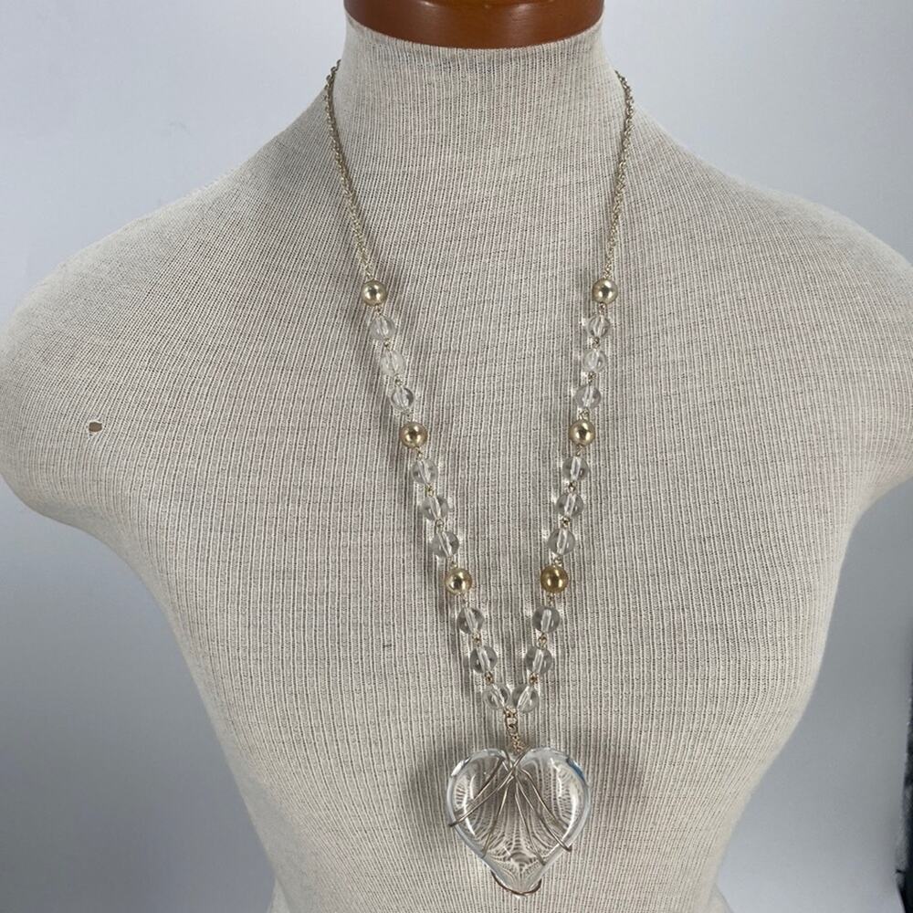 Esmor clear love heart huge long necklace 30 inch necklace